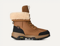 UGG Adirondack Boot XXV in chestnut brown with sheepskin collar, waterproof leather, and Vibram outsole, side view.