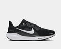 A pair of black and white Nike Air Zoom Pegasus 41 running shoes with red accents on a white background.