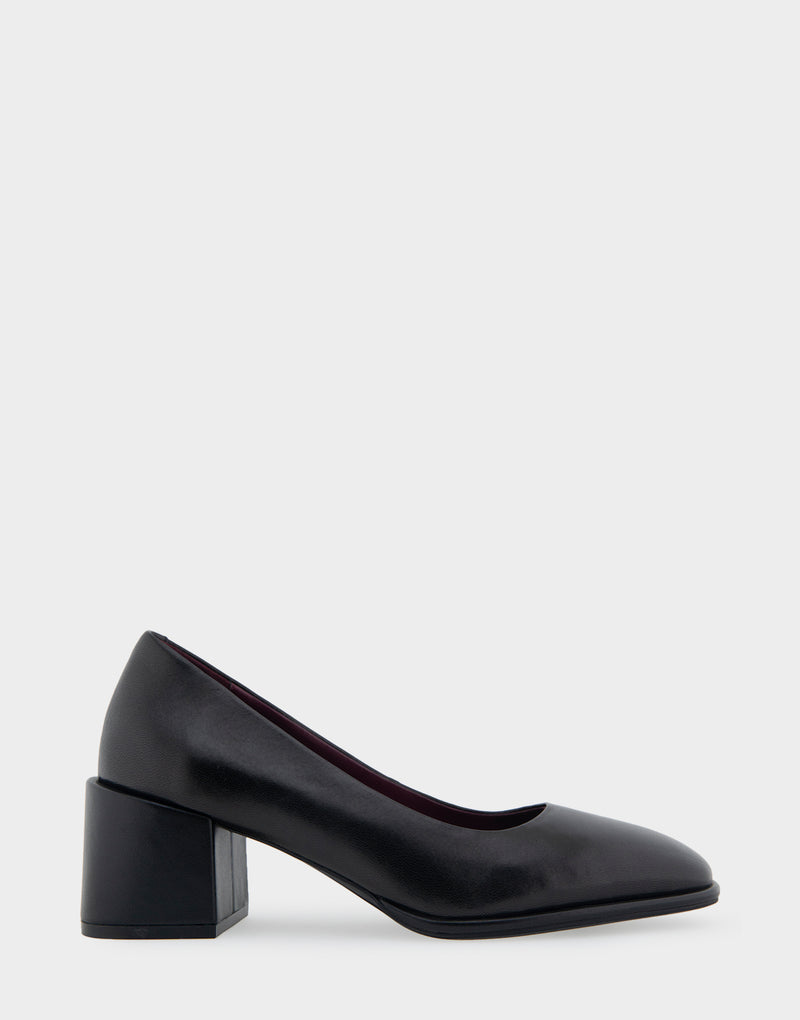 Comfortable Women's Mid Heel Pump in Black Genuine Leather Side View