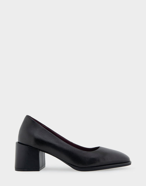 Comfortable Women's Mid Heel Pump in Black Genuine Leather Side View
