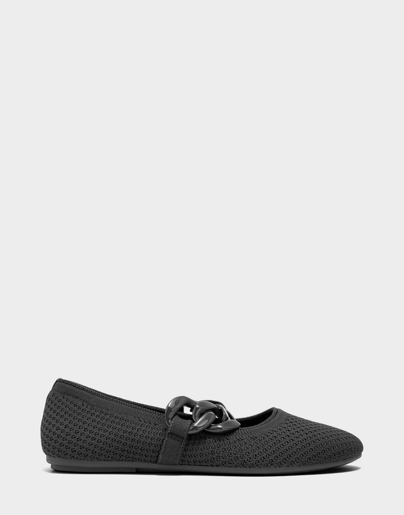 Comfortable Women's Knit Flat in Black Knit Side View