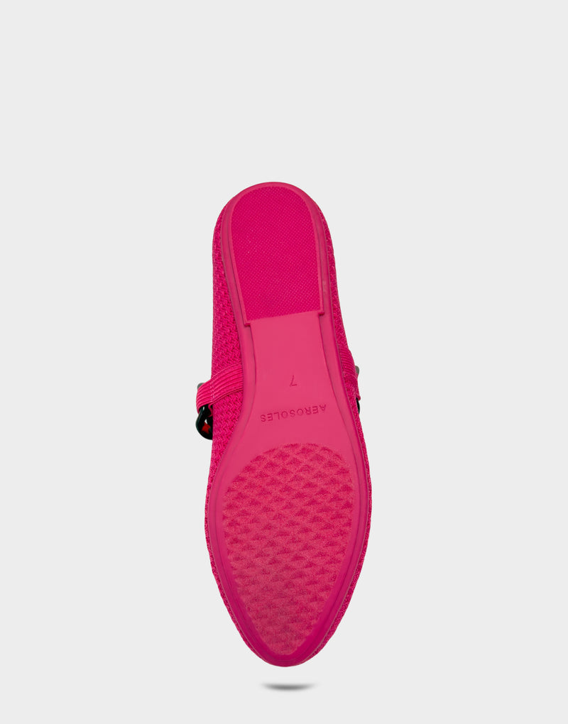 Comfortable Women's Knit Flat in Magenta Knit Bottom View