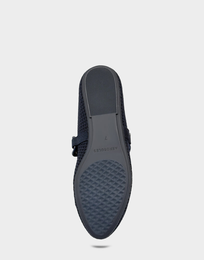Comfortable Women's Knit Flat in Navy Knit Bottom View