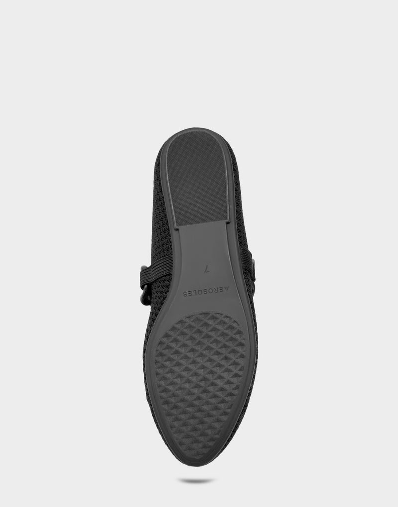 Comfortable Women's Knit Flat in Black Knit Bottom View