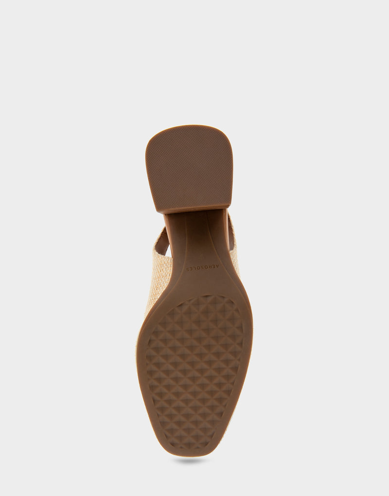 Comfortable Women's Ornamented Block Heel Slingback in Natural Raffia Bottom View