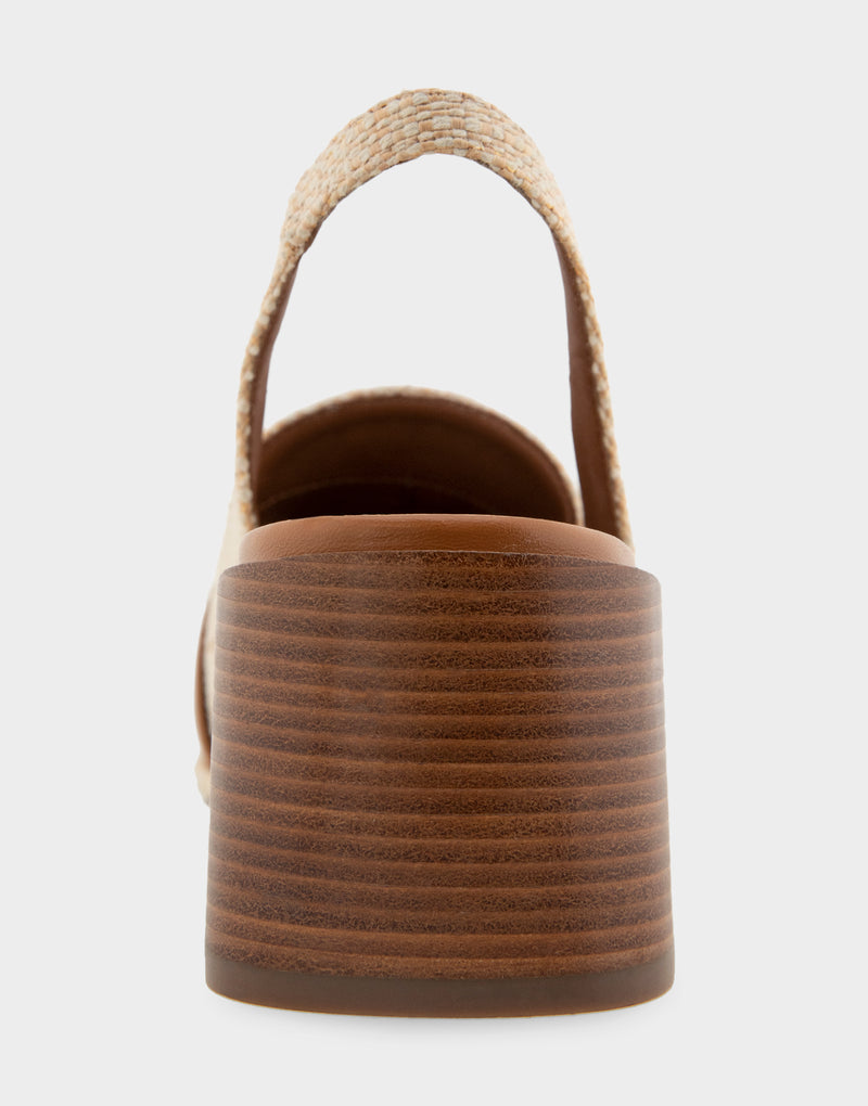 Comfortable Women's Ornamented Block Heel Slingback in Natural Raffia Back View