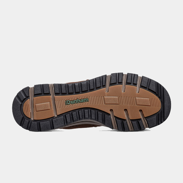 Dunham Alpine Waterproof Casual Lace-up Mid Boots outsole in brown and black rubber with textured grip and logo detailing