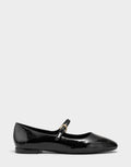 Comfortable Women's Flat In Black Patent Faux Leather Side View