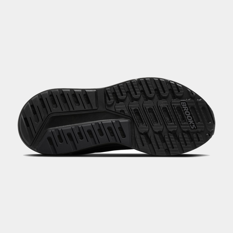 Brooks Beast GTS 26 running shoes outsole in black showing textured tread pattern and durable rubber materials.
