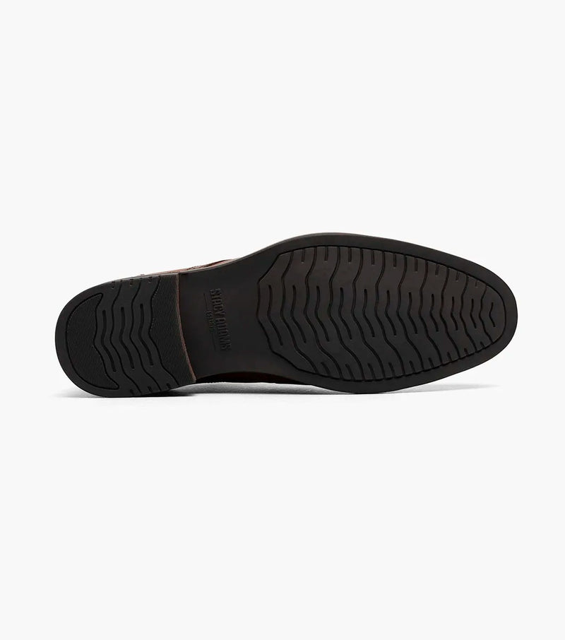 Stacy Adams Bennett Wingtip Oxford shoe sole in black rubber with textured tread pattern, bottom view.