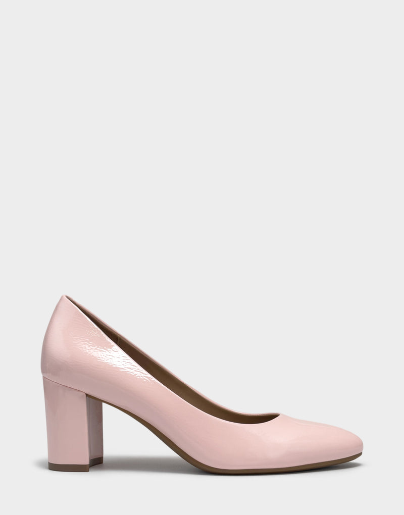 Comfortable Women's Pump In Pink Patent Faux Leather Side View