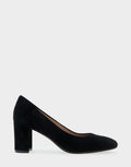Comfortable Women's Mid Heel Pump in Genuine Black Suede Side View