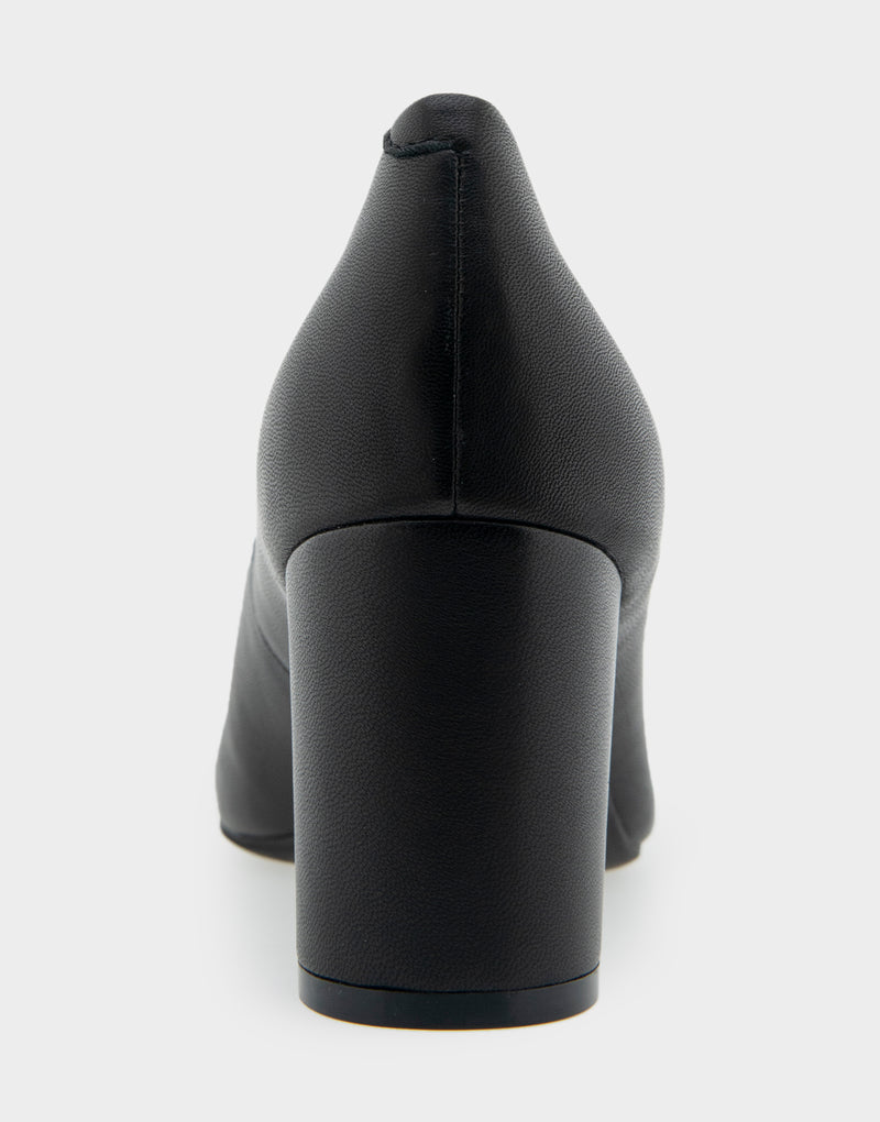Comfortable Women's Mid Heel Pump in Genuine Black Leather Back View