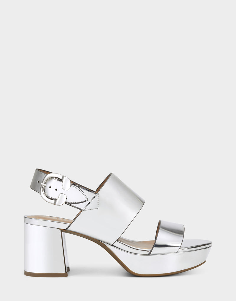 Comfortable Women's Platform Sandal in Silver Metallic Faux Leather Side View