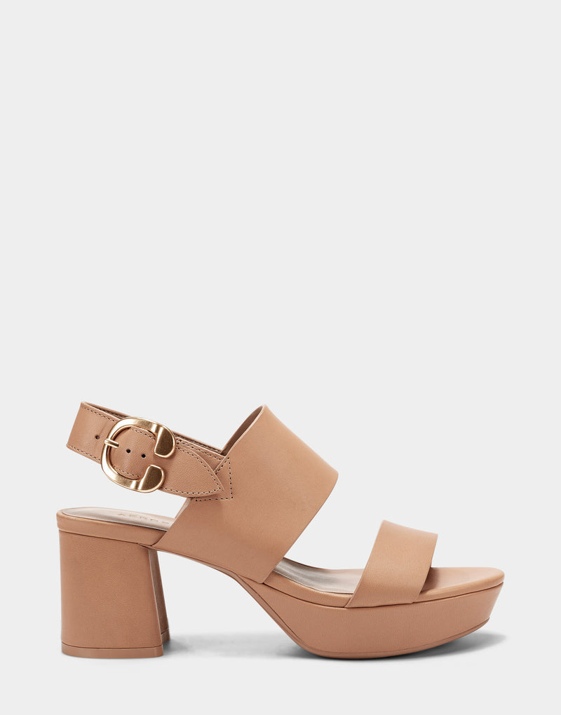 Comfortable Women's Platform Sandal in Nude Leather Side View
