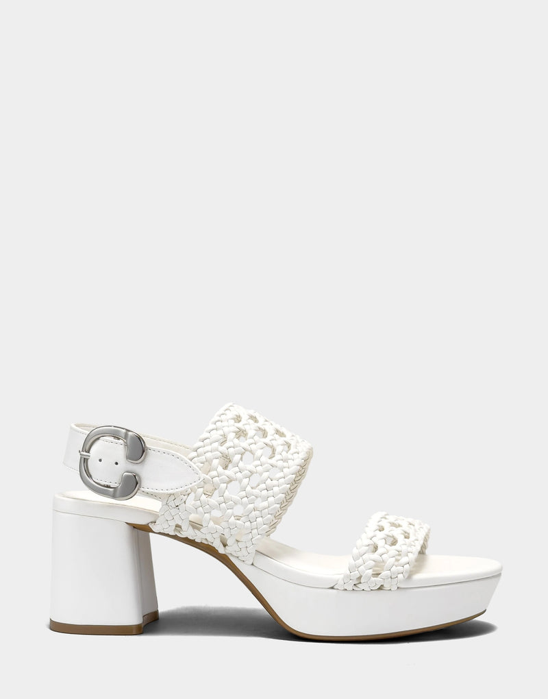 Comfortable Women's Platform Sandal in White Woven Fabric Side View