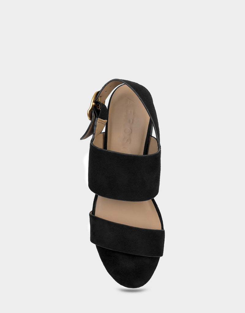 Comfortable Women's Sandal in Black Faux Suede Top View
