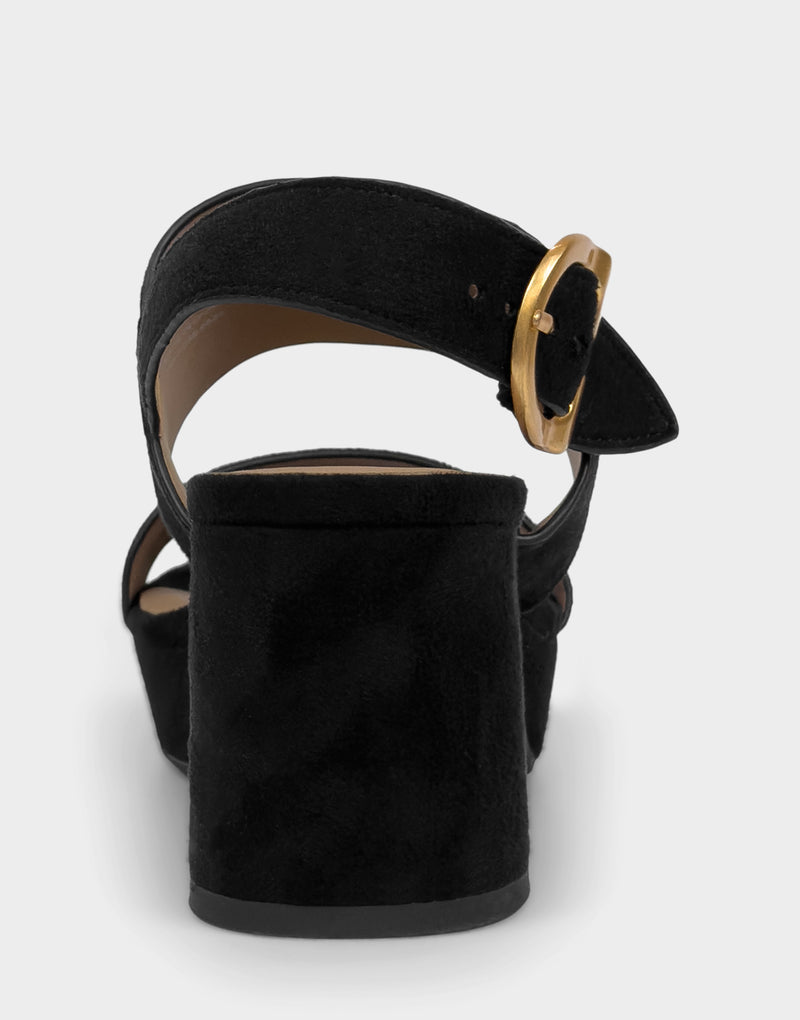 Comfortable Women's Sandal in Black Faux Suede Rear View
