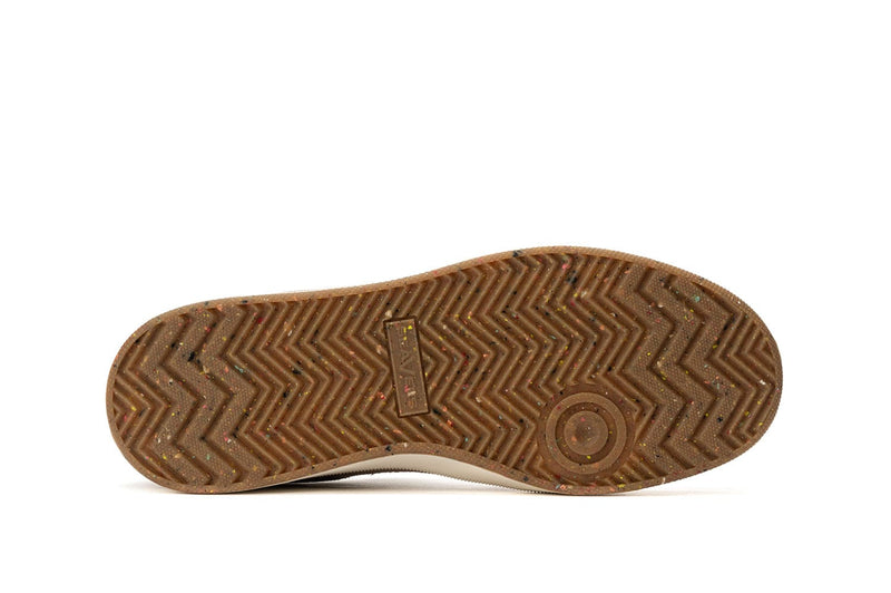 SeaVees Cardinal Sneaker outsole with gum-colored textured rubber and multicolored speckles, sole/bottom view.