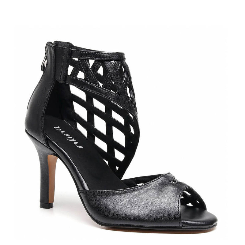 Caressa Wide Fit - Black Vegan Leather - Suede Sole