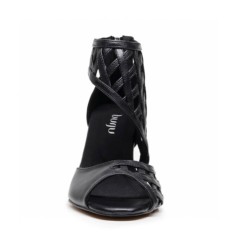 Caressa Wide Fit - Black Vegan Leather - Suede Sole