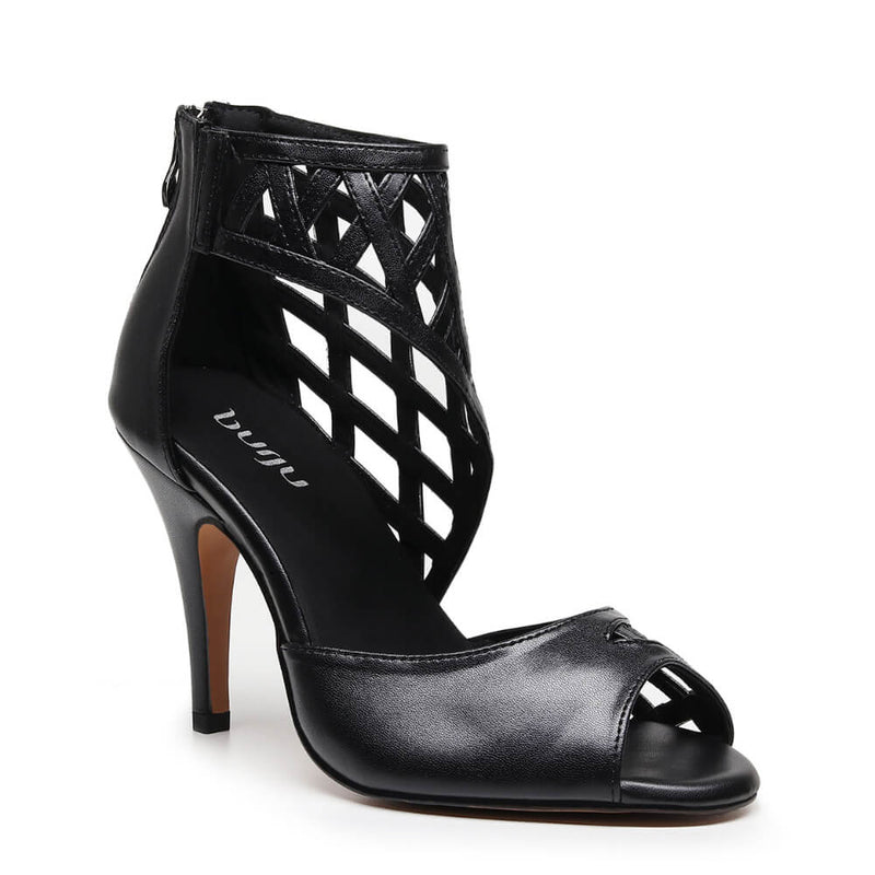 Caressa Wide Fit - Black Vegan Leather - Suede Sole