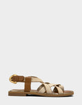 Comfortable Women's Flat Sandal in Natural Elastic Linen Side View