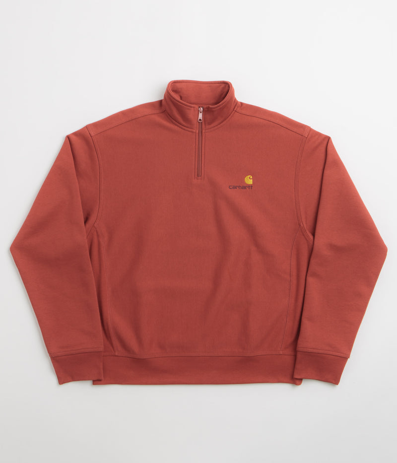 Carhartt Half Zip American Script Sweatshirt in Oxide Red