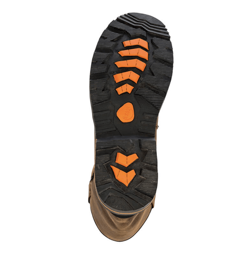 Hoss Cartwright II Wellington Comp Toe Boot outsole view showing black rubber tread with orange traction details.