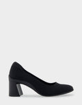 Comfortable Women's Mid Heel Pump in Black Stretch Fabric Stretch Fabric
Side View