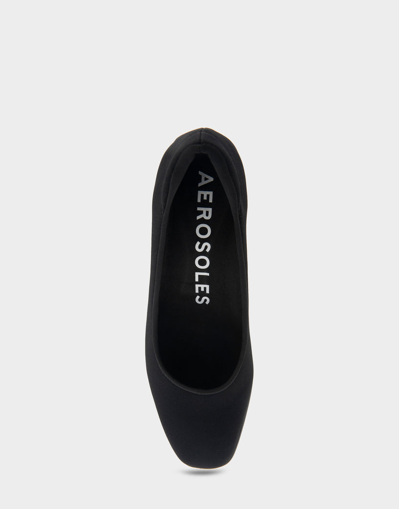 Comfortable Women's Mid Heel Pump in Black Stretch Fabric Stretch Fabric
Top View