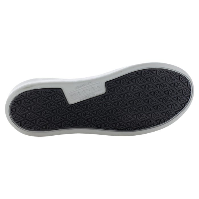 Volcom Chill Composite Toe Slip-On outsole with black rubber tread and diamond pattern, bottom view.