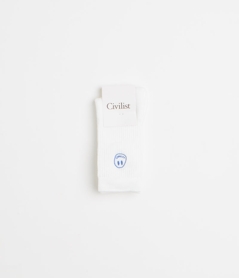 Civilist Mono Smiler Socks in White and Royal
