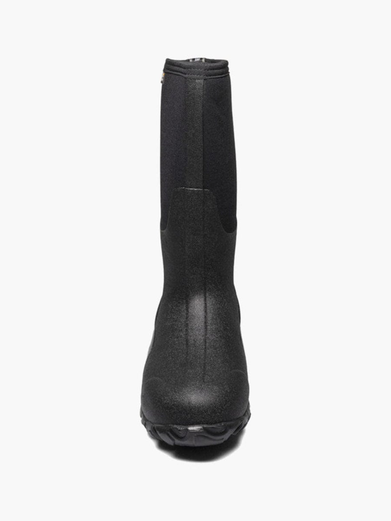 Bogs Classic High waterproof boots in black with durable rubber construction and textured outsole, front view.