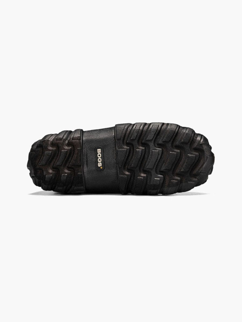 Bogs Classic High boots outsole in black rubber with deep traction lugs, bottom view.