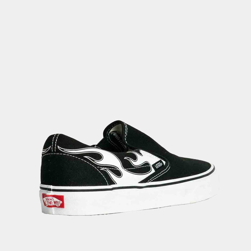 Rear view of the Vans Classic Slip-On 'Flame Black White'.