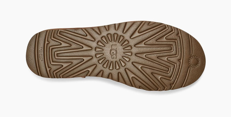 UGG Classic Ultra Mini Boot outsole in brown showing textured tread pattern and UGG logo.