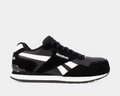 Reebok Work Classic Work Sneaker in black with white accents, suede overlays, and durable sole, side view.
