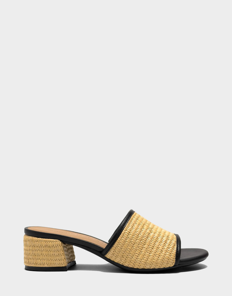 Comfortable Women's Heeled Sandal in Natural Basket Raffia Side View
