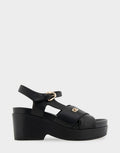 Aerosoles Comfortable Women's Platform Sandals in Black Leather