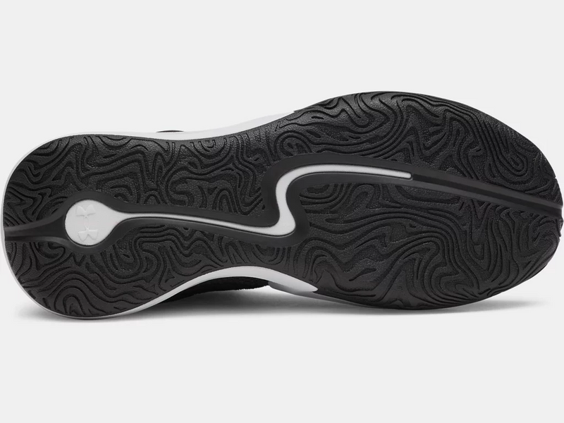 Under Armour Curry 3Z 25 SDE basketball shoes outsole showing textured black rubber with traction grooves and white Under Armour logo.