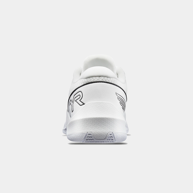 TYR CXT-2 Trainer shoes in white with black logo detailing and textured heel, back view.