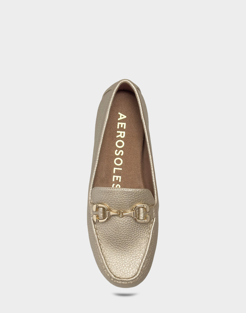 Comfortable Women's Casual Loafer in Metallic Faux Leather Full Front View