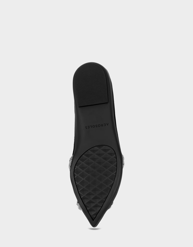 Comfortable Women's Dress Flat In Black Suede Bottom View