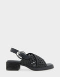 Comfortable Women's Block Heel Sandals in Black Raffia Side View