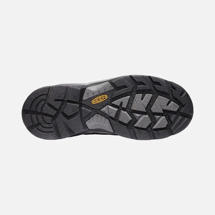 Keen Detroit XT Steel Toe ESD work boots outsole in black and gray with durable tread pattern and slip-resistant design.