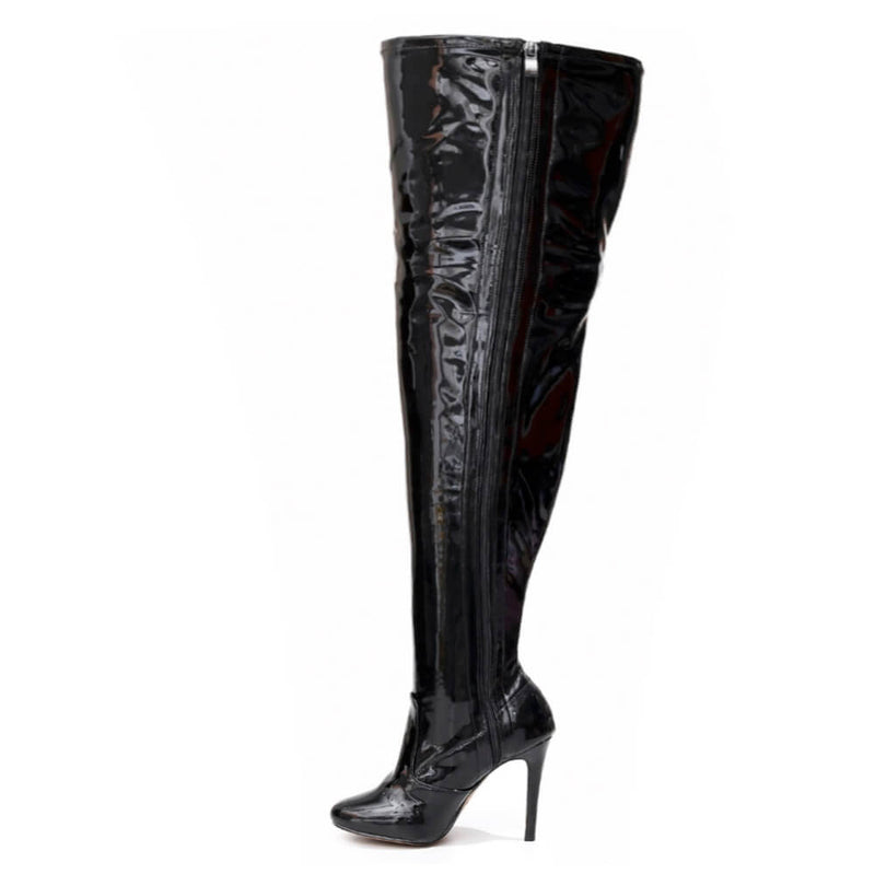 Devilla Size Inclusive - Black Vegan Patent - Street Sole - Thigh Variant Five