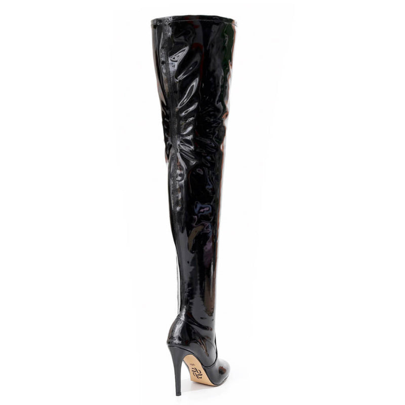 Devilla Size Inclusive - Black Vegan Patent - Street Sole - Thigh Variant Five