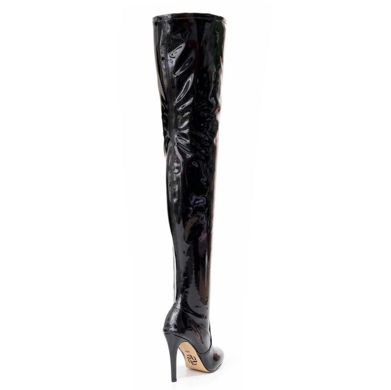 Devilla Size Inclusive - Black Vegan Patent - Street Sole - Thigh Variant Four
