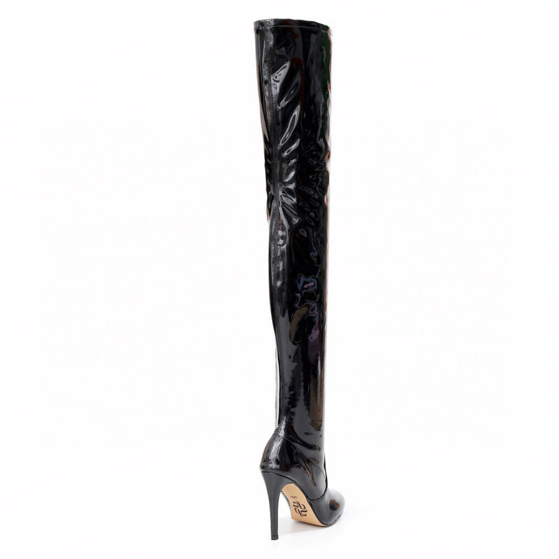 Devilla Size Inclusive - Black Vegan Patent - Street Sole - Thigh Variant One